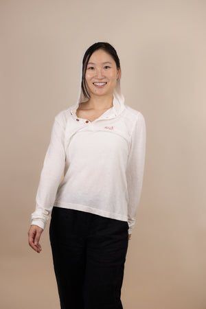 White Sands - Women's Long-Sleeve Hooded Henley in Desert Willow (White) (Front view)