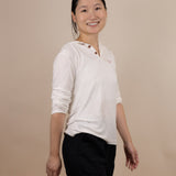 White Sands - Women's Long-Sleeve Hooded Henley in Desert Willow (White)(Side view)
