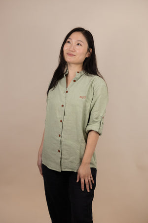 Canyonlands - Women’s Long-Sleeve Ventilated Hemp Shirt in Agave (Light Green)(front view)