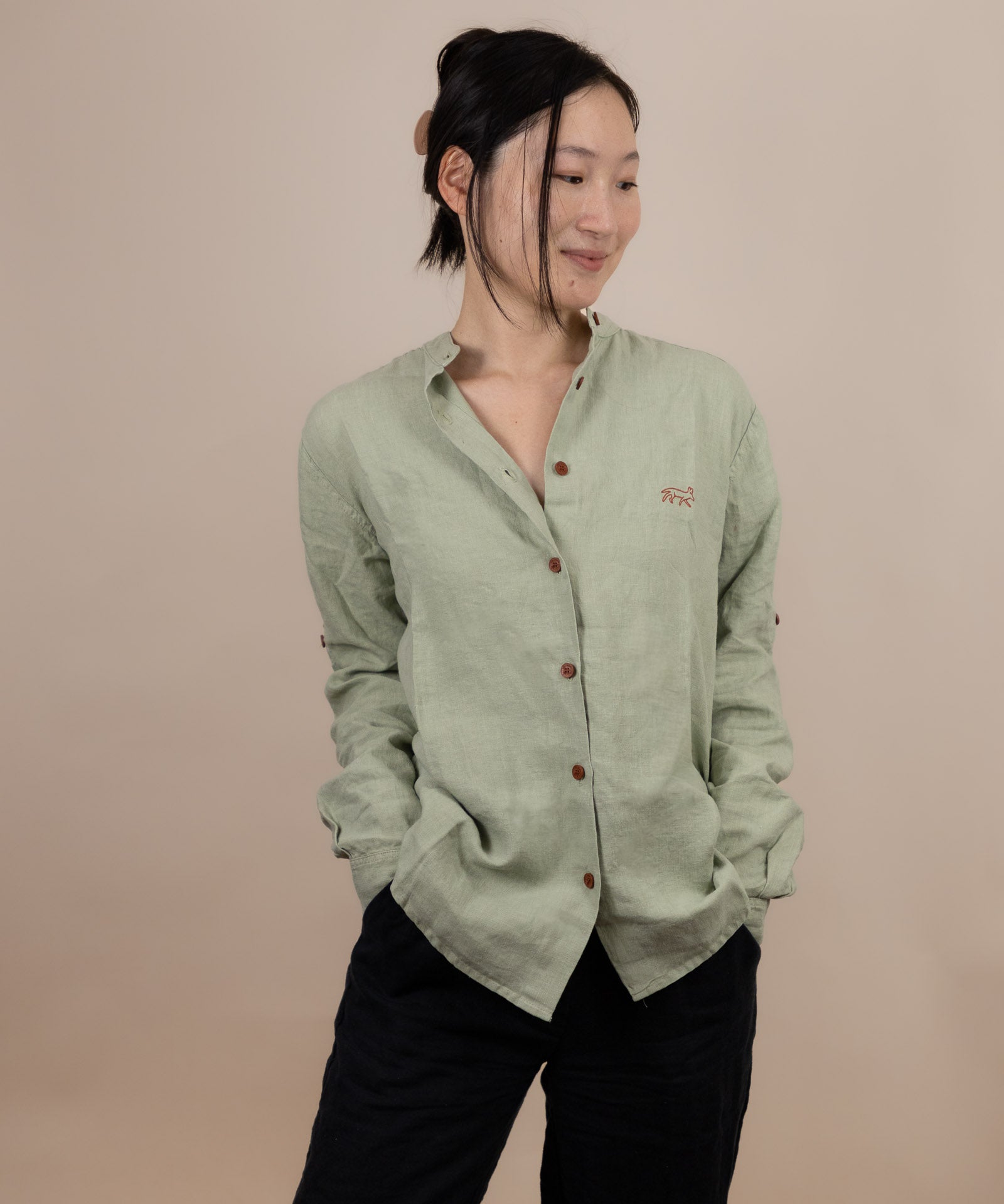 Canyonlands - Women’s Long-Sleeve Ventilated Hemp Shirt in Agave (Light Green) (front view)