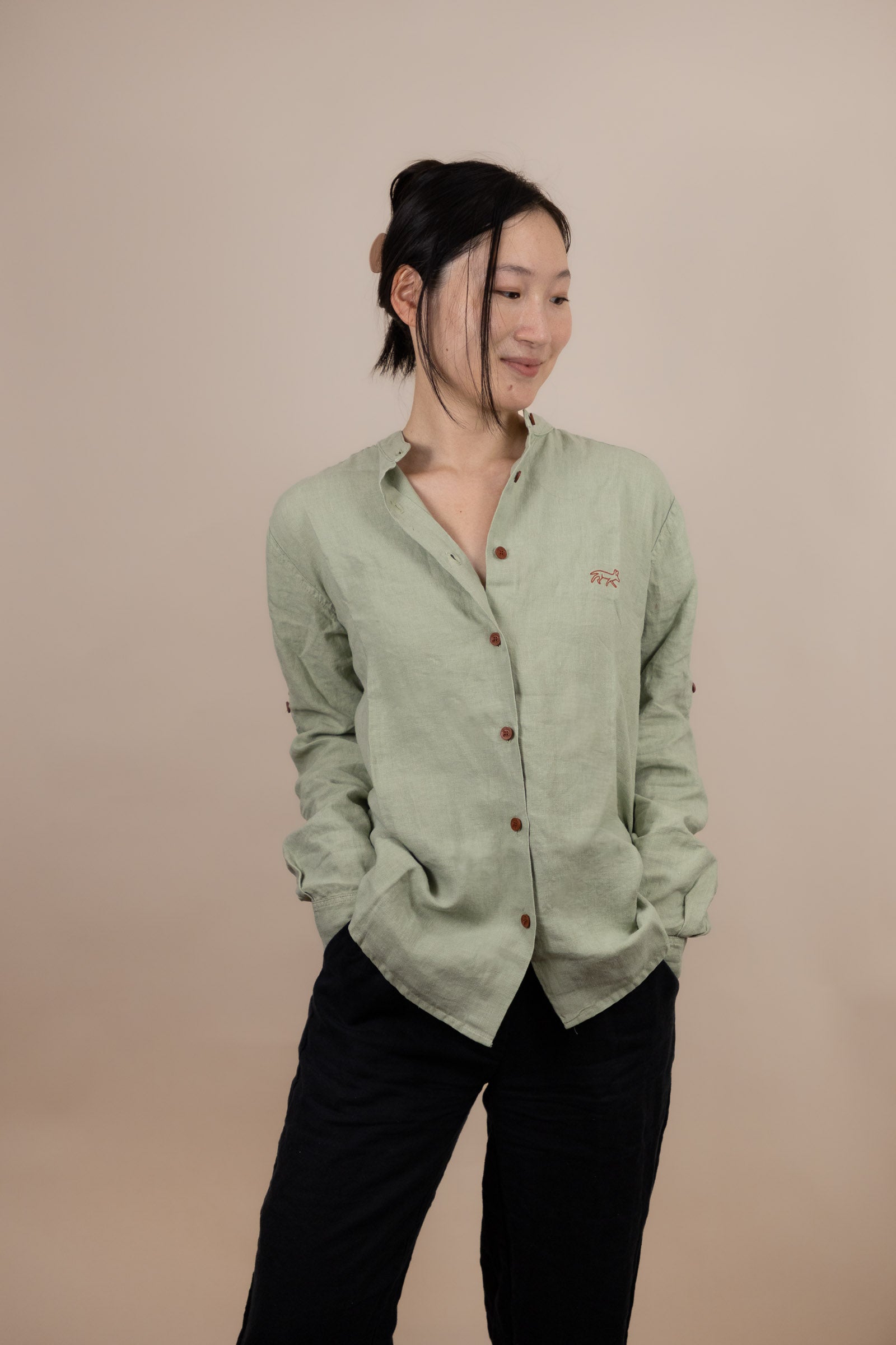 Canyonlands - Women’s Long-Sleeve Ventilated Hemp Shirt in Agave (Light Green) (front view)