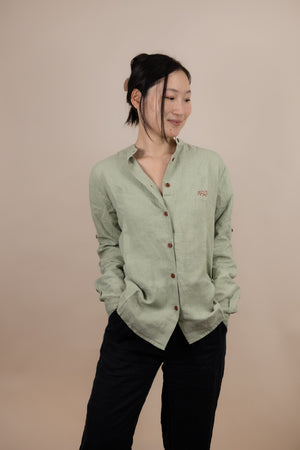 Canyonlands - Women’s Long-Sleeve Ventilated Hemp Shirt in Agave (Light Green) (front view)