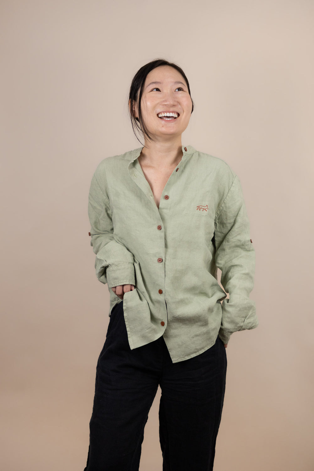 Canyonlands - Women’s Long-Sleeve Ventilated Hemp Shirt in Agave (Light Green)(front view)