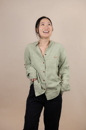 Canyonlands - Women’s Long-Sleeve Ventilated Hemp Shirt in Agave (Light Green)(front view)