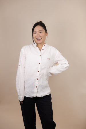 Canyonlands - Women’s Long-Sleeve Ventilated Hemp Shirt in Desert Willow (White) (front view)