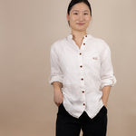 Canyonlands - Women’s Long-Sleeve Ventilated Hemp Shirt in Desert Willow (White) (front view)