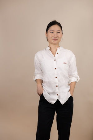 Canyonlands - Women’s Long-Sleeve Ventilated Hemp Shirt in Desert Willow (White) (front view)