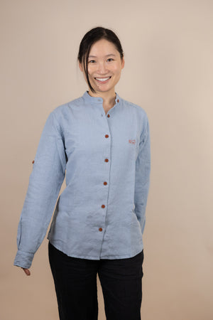 Canyonlands - Women’s Long-Sleeve Ventilated Hemp Shirt in Blue Sage (Light Blue) (front view)