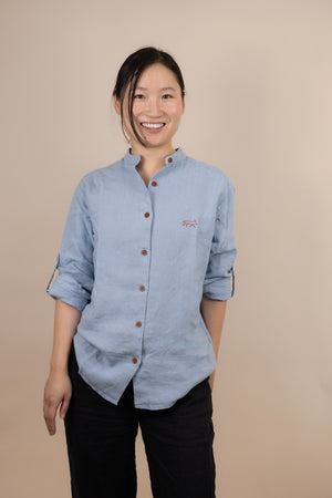 Canyonlands - Women’s Long-Sleeve Ventilated Hemp Shirt in Blue Sage (Light Blue) (front view)