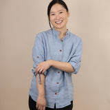 Canyonlands - Women's Long Sleeve Hemp Shirt in light blue, studio view