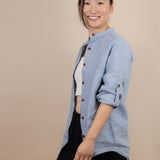 Canyonlands - Women’s Long-Sleeve Ventilated Hemp Shirt in Blue Sage (Light Blue) (side view)