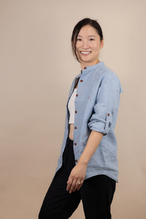 Canyonlands - Women’s Long-Sleeve Ventilated Hemp Shirt in Blue Sage (Light Blue) (side view)