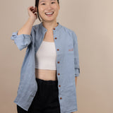 Canyonlands - Women’s Long-Sleeve Ventilated Hemp Shirt in Blue Sage (Light Blue) (front view)