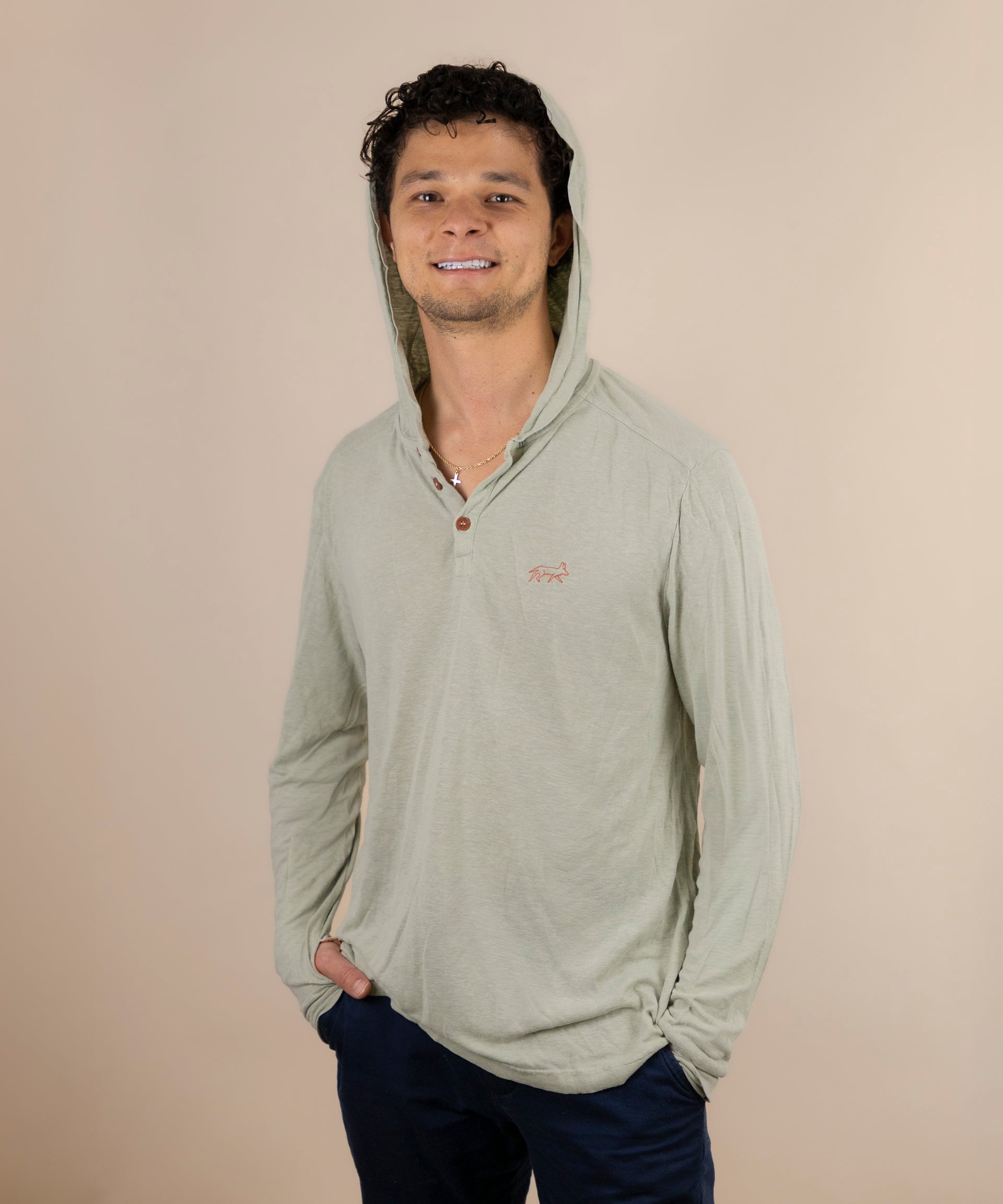 White Sands - Men's Sun Henley with Hideaway Hood