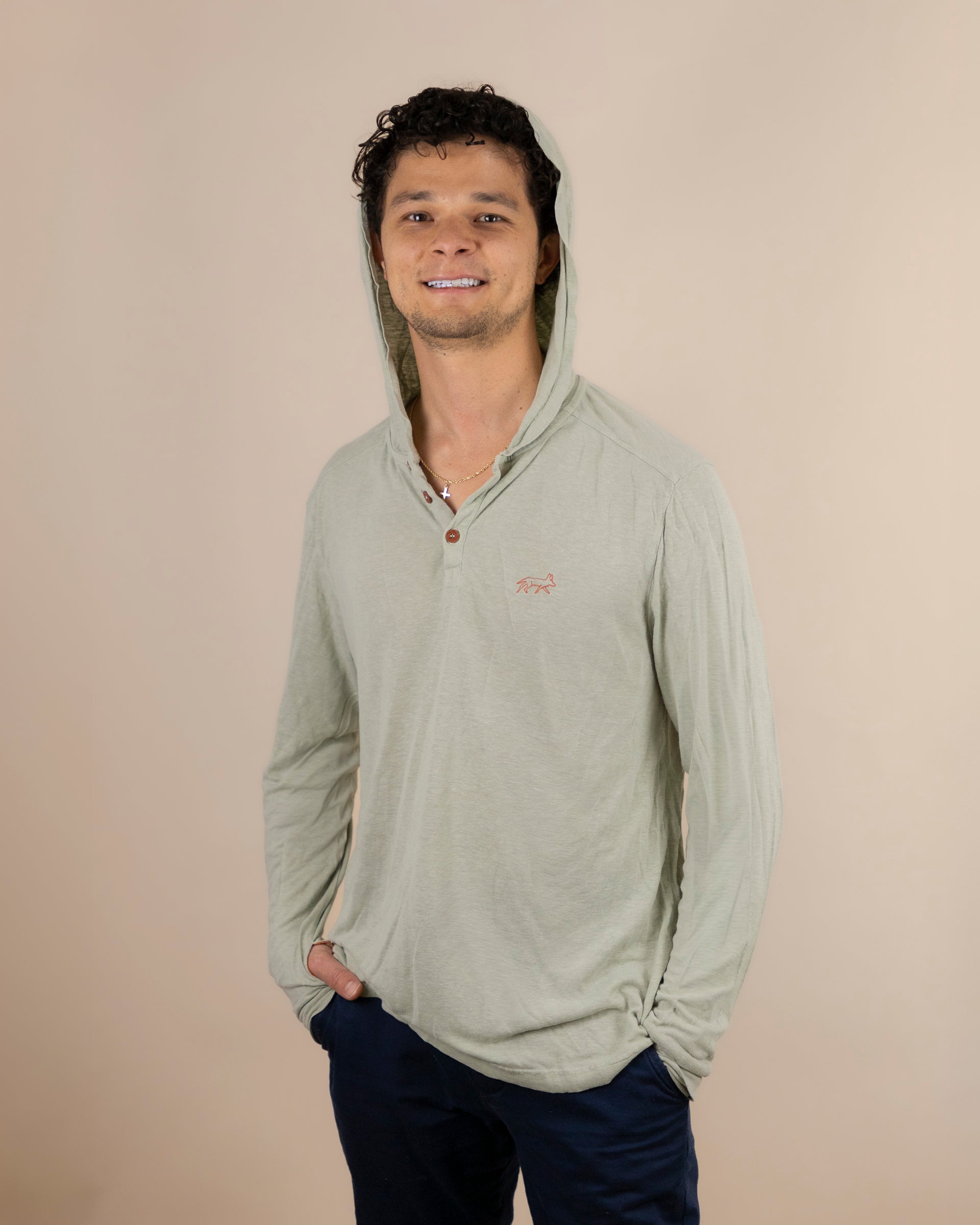 White Sands - Men's Sun Henley with Hideaway Hood