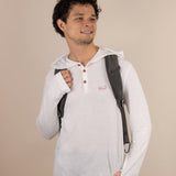 White Sands - Men's Long-Sleeve Hooded Henley in Desert Willow (White) (front view)