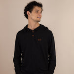 White Sands - Men's Long-Sleeve Hooded Henley in Ironwood (Black) (front view)