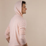 White Sands - Men's Long-Sleeve Hooded Henley in Prickly Pear (Dusty Pink) (back view)