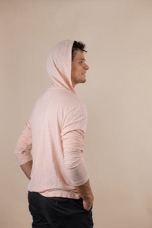 White Sands - Men's Long-Sleeve Hooded Henley in Prickly Pear (Dusty Pink) (back view)