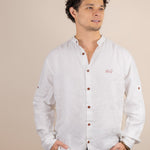 Canyonlands - Men’s Long-Sleeve Ventilated Hemp Shirt in Desert Willow (White) (front view)