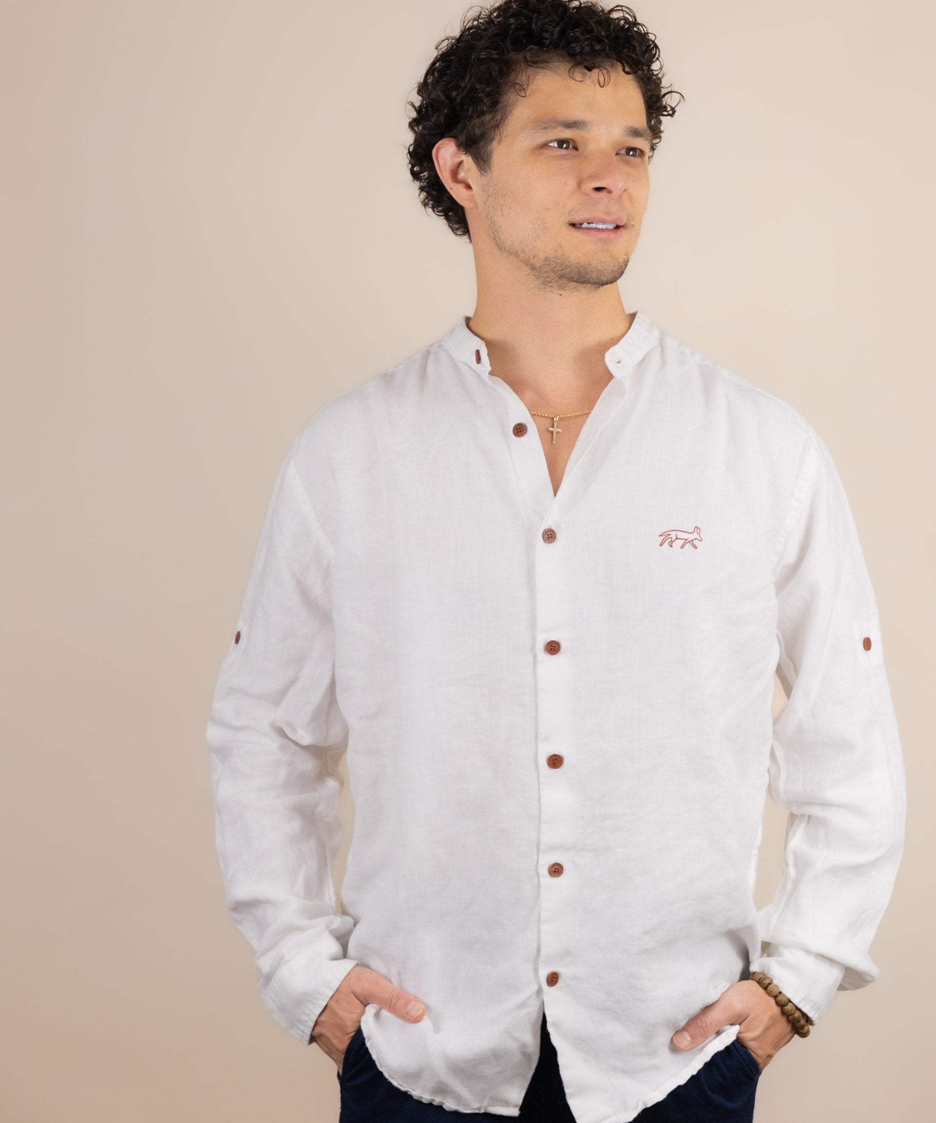 Canyonlands - Men’s Long-Sleeve Ventilated Hemp Shirt in Desert Willow (White) (front view)