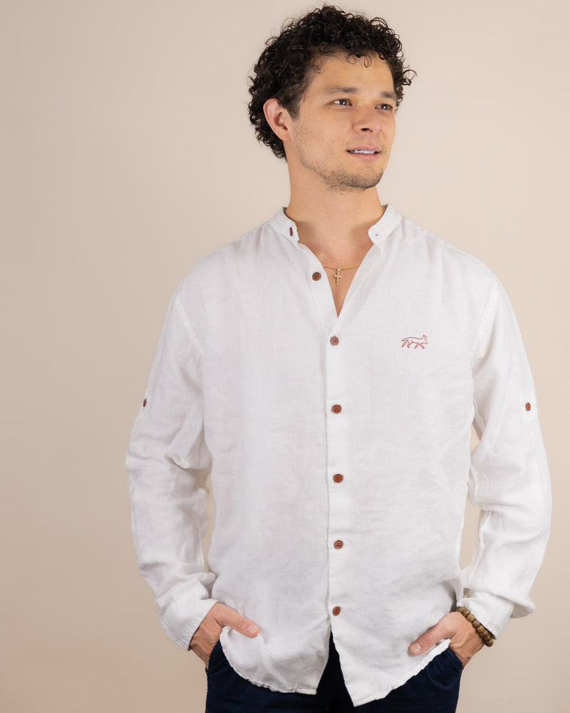 Canyonlands - Men’s Long-Sleeve Ventilated Hemp Shirt in Desert Willow (White) (front view)