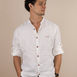 Canyonlands - Men’s Long-Sleeve Ventilated Hemp Shirt in Desert Willow (White) (front view)