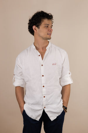 Canyonlands - Men’s Long-Sleeve Ventilated Hemp Shirt in Desert Willow (White) (front view)