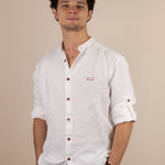Canyonlands - Men’s Long-Sleeve Ventilated Hemp Shirt in Desert Willow (White) (front view)