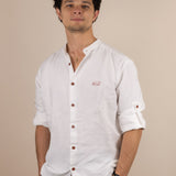 Canyonlands - Men’s Long-Sleeve Ventilated Hemp Shirt in Desert Willow (White) (front view)