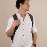 Canyonlands - Men’s Long-Sleeve Ventilated Hemp Shirt in Desert Willow (White) (front view)