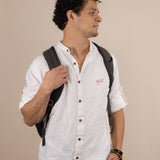 Canyonlands - Men’s Long-Sleeve Ventilated Hemp Shirt in Desert Willow (White) (front view)