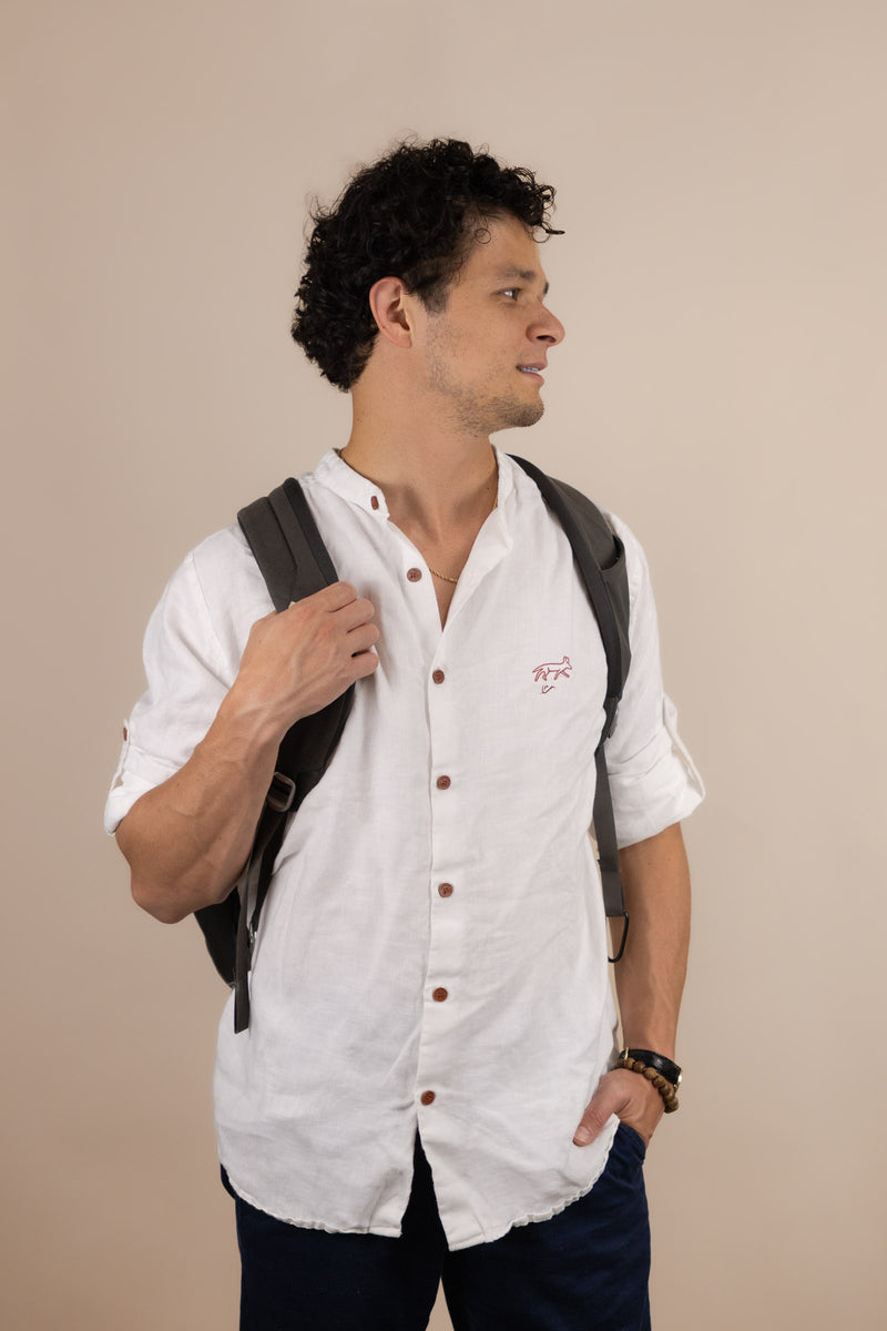 Canyonlands - Men’s Long-Sleeve Ventilated Hemp Shirt in Desert Willow (White) (front view)