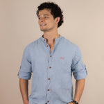 Canyonlands - Men’s Long-Sleeve Ventilated Hemp Shirt in Blue Sage (Light Blue) (front view)