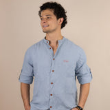 Canyonlands - Men’s Long-Sleeve Ventilated Hemp Shirt in Blue Sage (Light Blue) (front view)