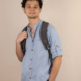 Canyonlands - Men’s Long-Sleeve Ventilated Hemp Shirt in Blue Sage (Light Blue) (front view)