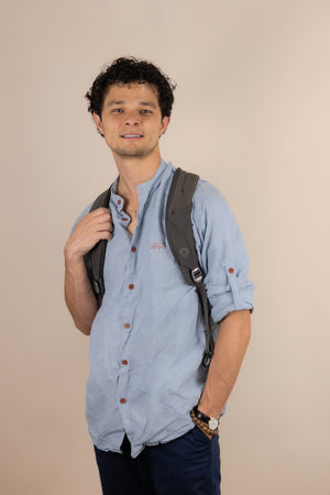 Canyonlands - Men’s Long-Sleeve Ventilated Hemp Shirt in Blue Sage (Light Blue) (front view)
