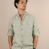 Canyonlands - Men’s Long-Sleeve Ventilated Hemp Shirt in Agave (Light Green) (front view)
