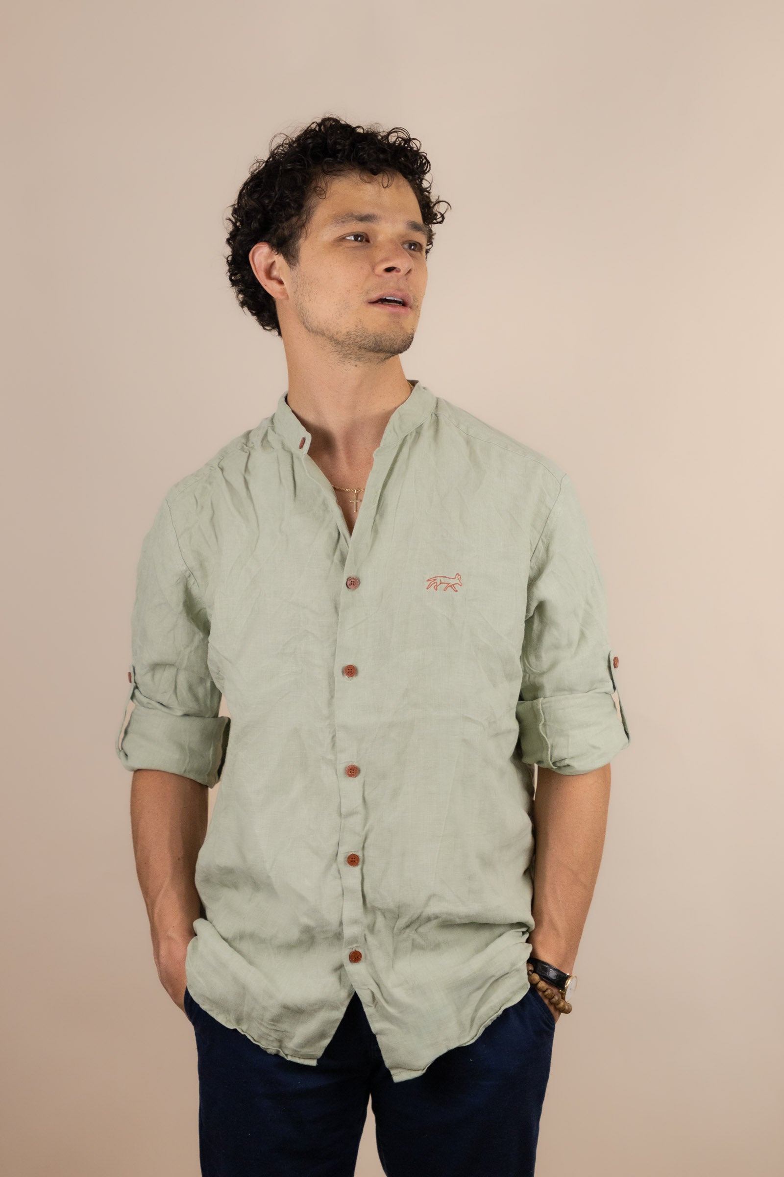 Canyonlands - Men’s Long-Sleeve Ventilated Hemp Shirt in Agave (Light Green) (front view)