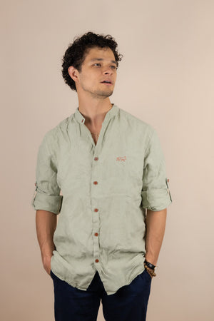 Canyonlands - Men’s Long-Sleeve Ventilated Hemp Shirt in Agave (Light Green) (front view)