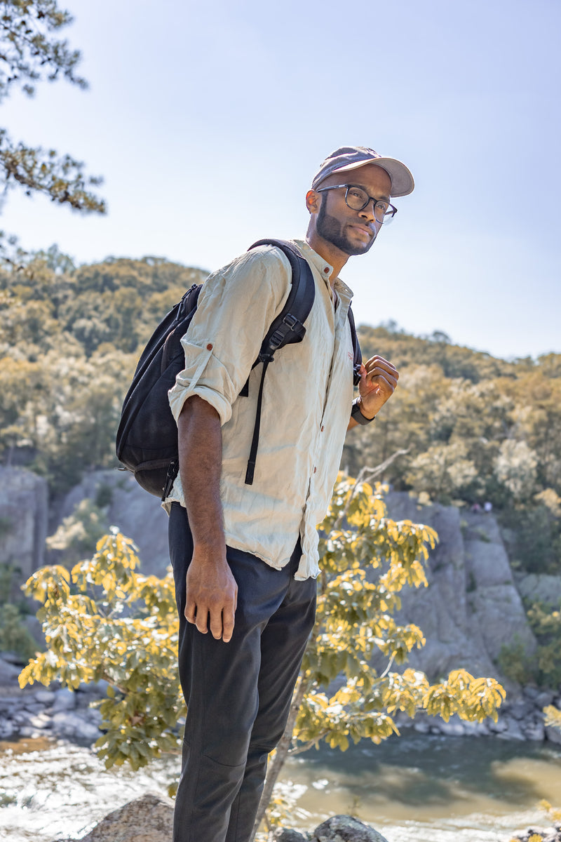 Canyonlands - Men’s Long-Sleeve Ventilated Hemp Shirt in Agave (Light Green) (front view)