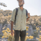 Canyonlands - Men's Ventilated Long Sleeve Hemp Shirt in Agave (Light Green), worn on the trail