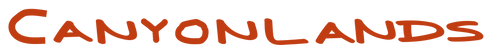 Text 'CANYONLANDS' in red on a white background