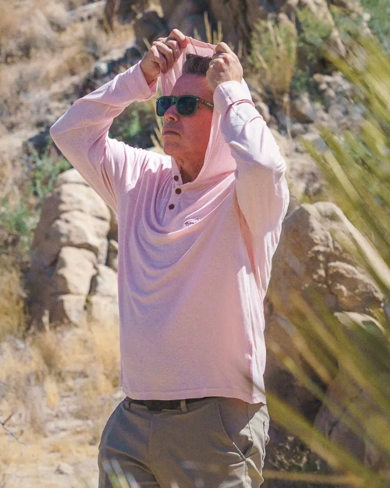 White Sands - Men's Sun Henley with Hideaway Hood