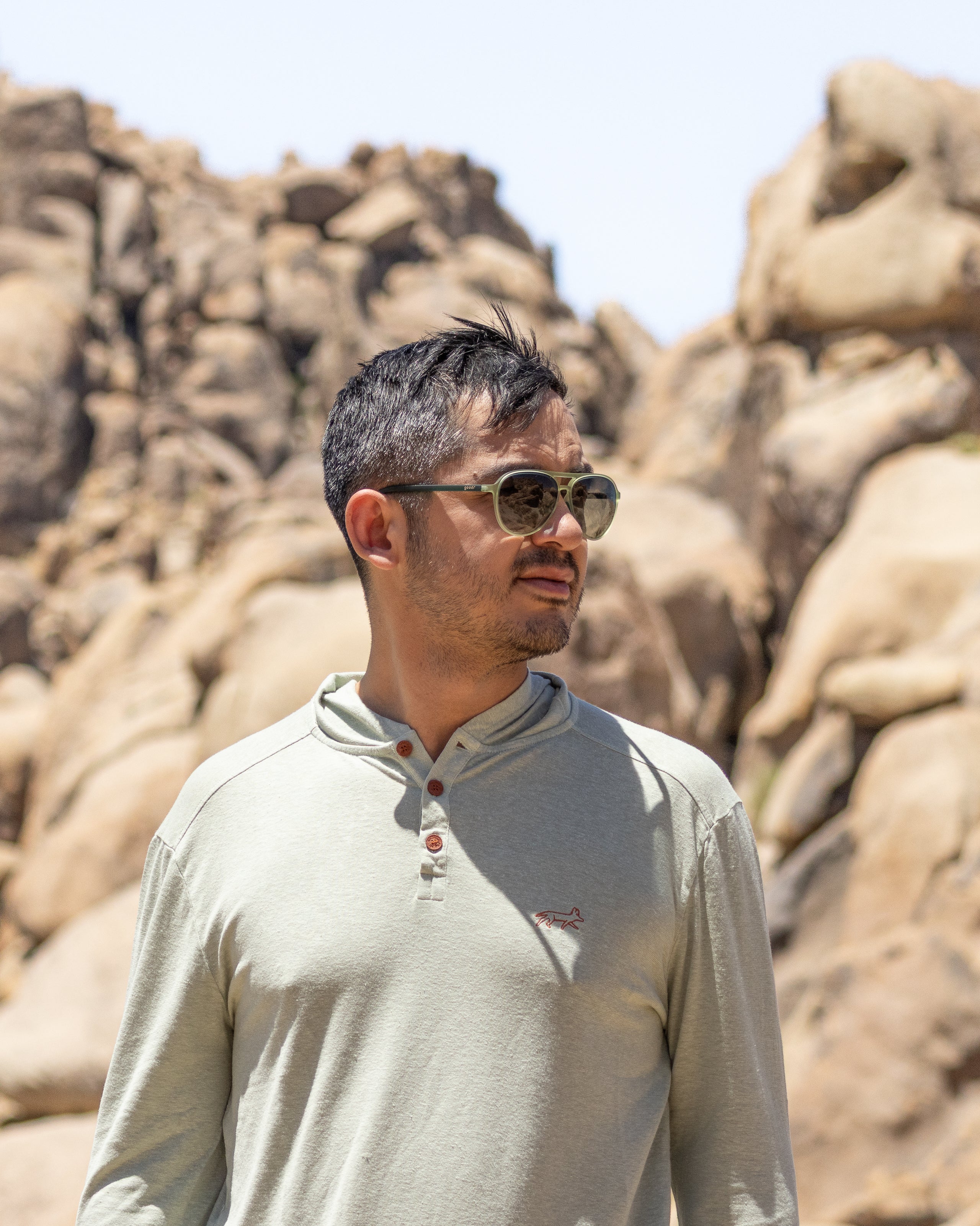 White Sands - Men's Sun Henley with Hideaway Hood